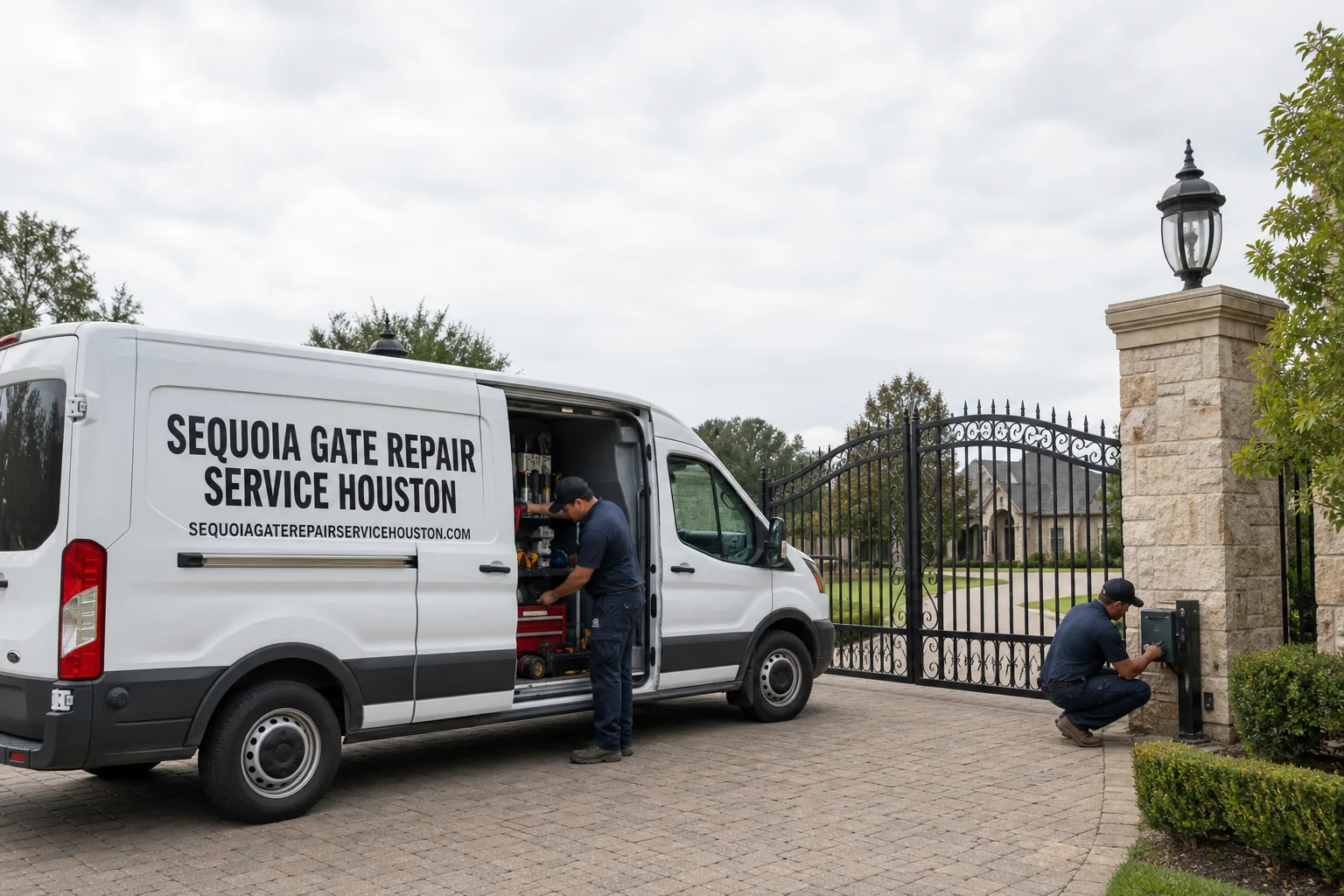 Sequoia Gate Repair Service Houston service vehicle and crew in Houston, TX
